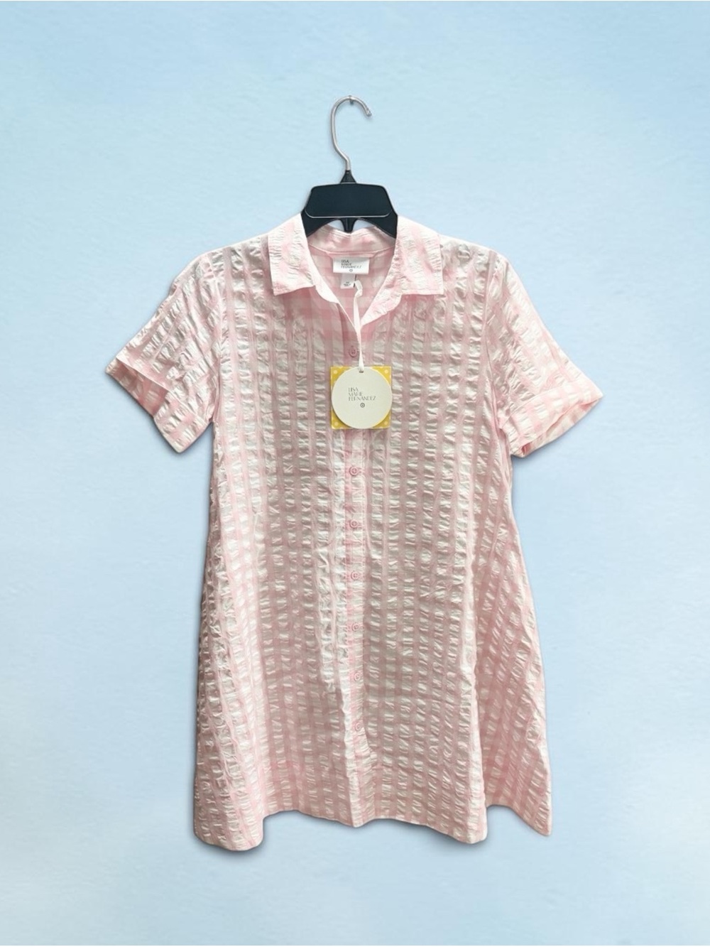 Lisa Marie Fernandez Pink Gingham Button Front Short Sleeve Dress sz XS Womens
